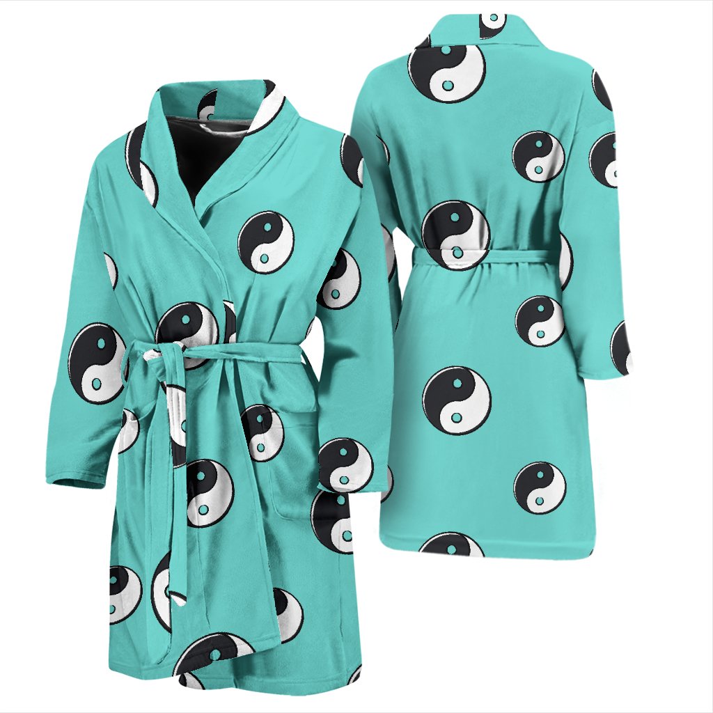 Yin Yang Blue Pattern Print Men Long Robe-grizzshop