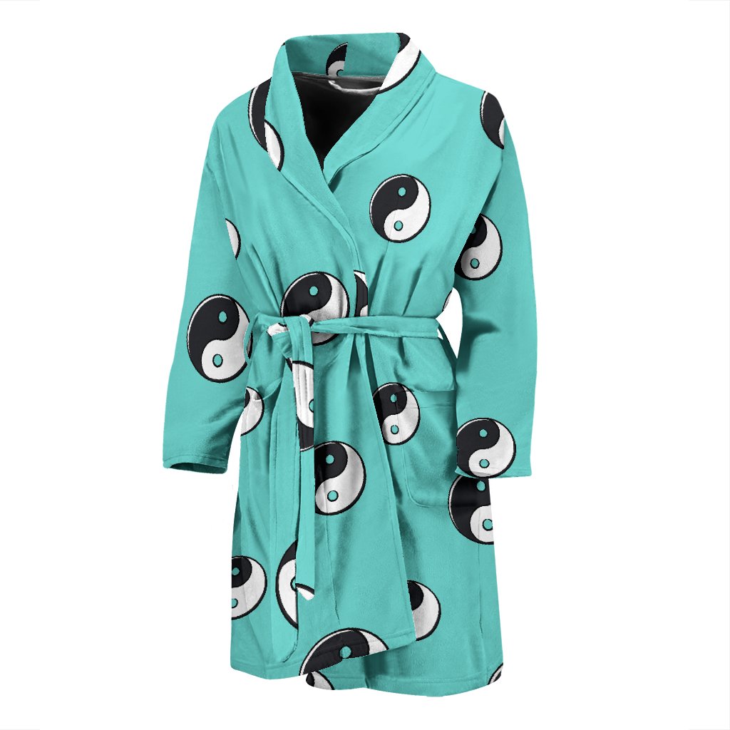 Yin Yang Blue Pattern Print Men Long Robe-grizzshop