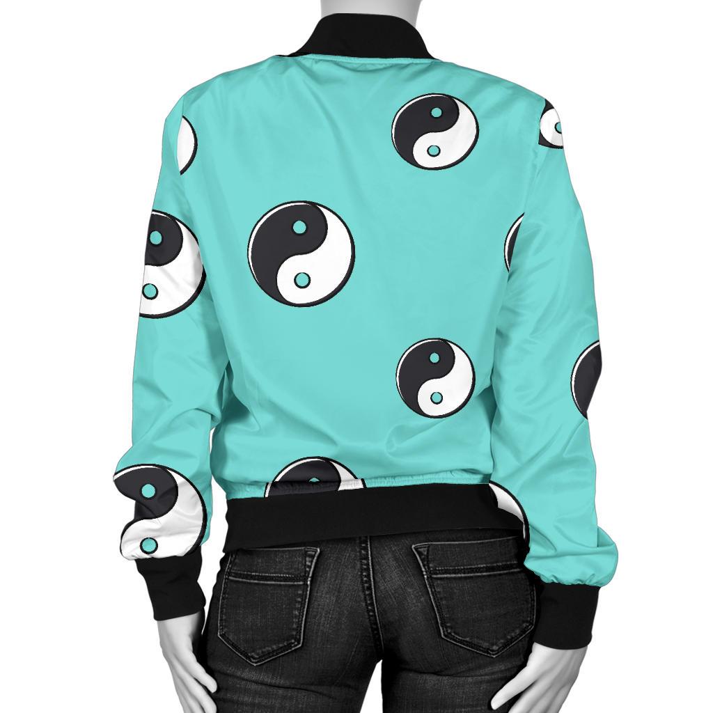 Yin Yang Blue Pattern Print Women Casual Bomber Jacket-grizzshop