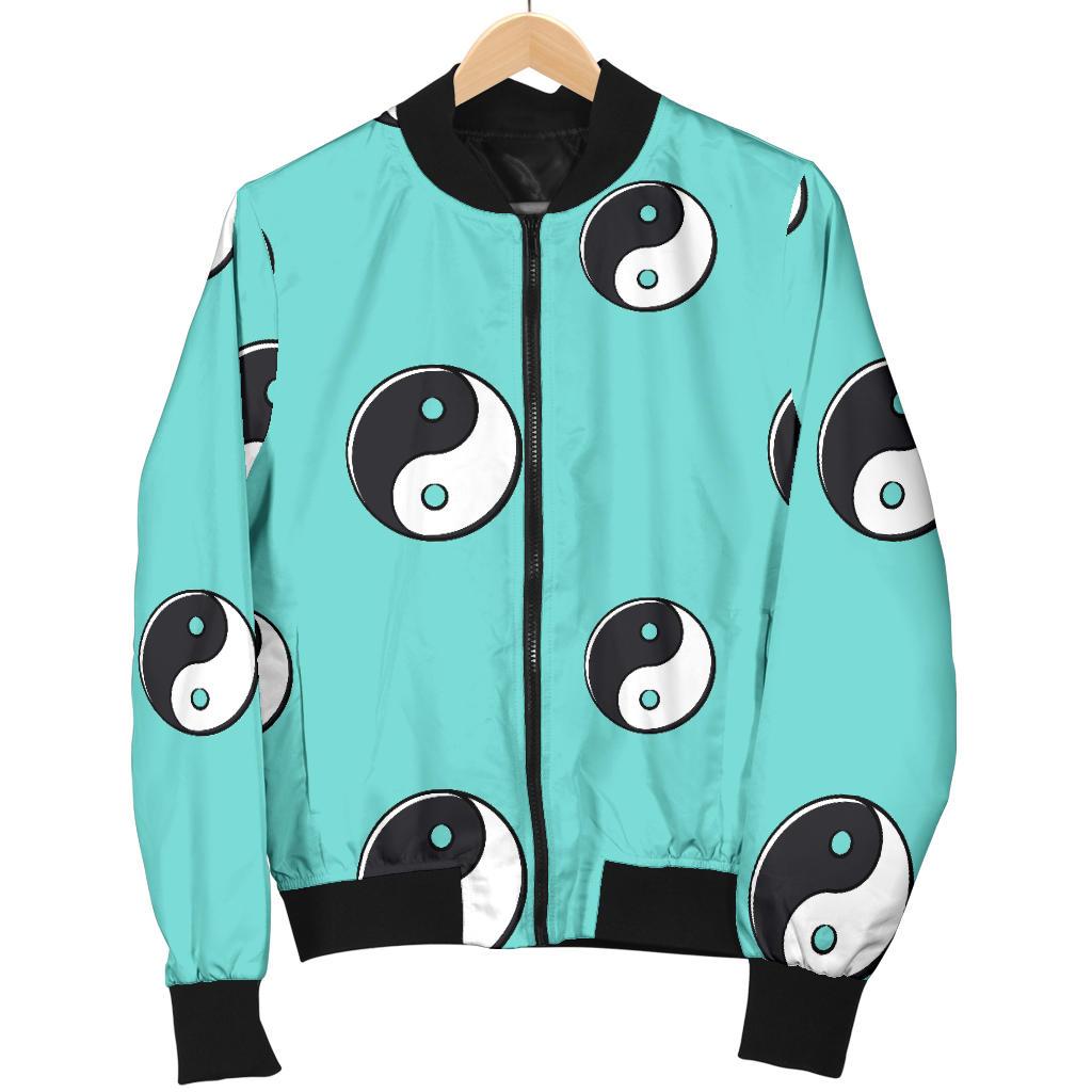 Yin Yang Blue Pattern Print Women Casual Bomber Jacket-grizzshop