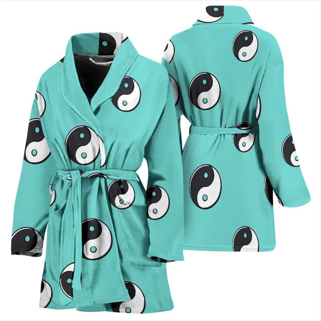 Yin Yang Blue Pattern Print Women Long Robe-grizzshop