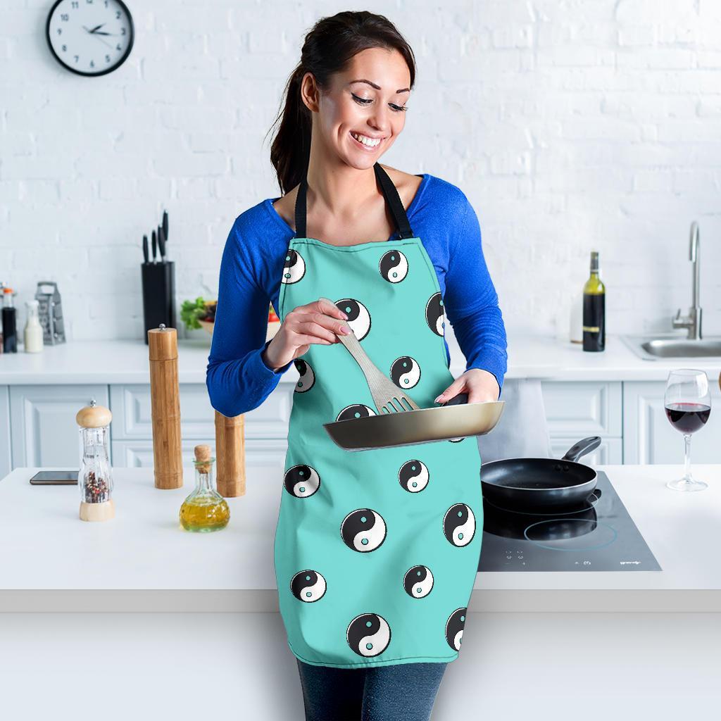 Yin Yang Blue Pattern Print Women's Apron-grizzshop