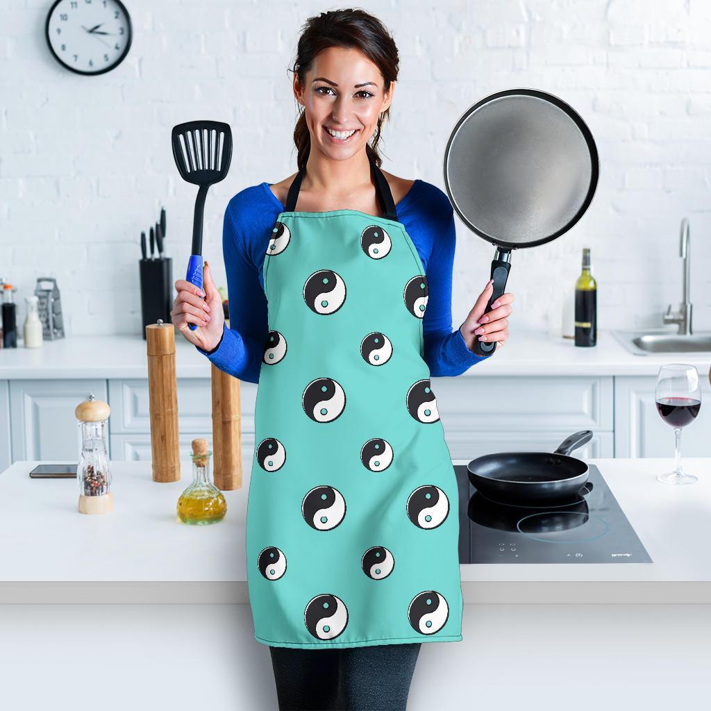 Yin Yang Blue Pattern Print Women's Apron-grizzshop