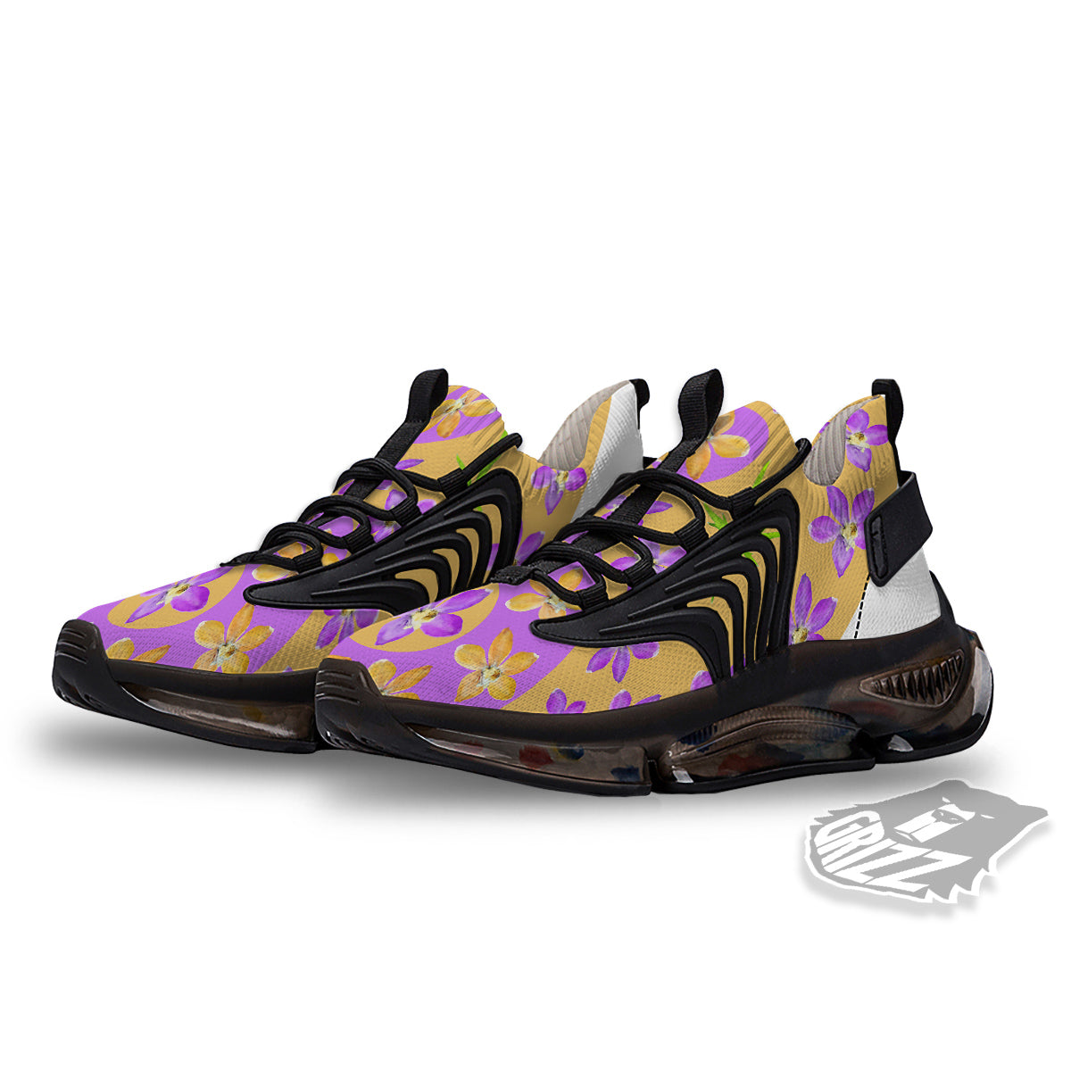 Yin Yang Colorful Flowers Print Black Gym Shoes-grizzshop