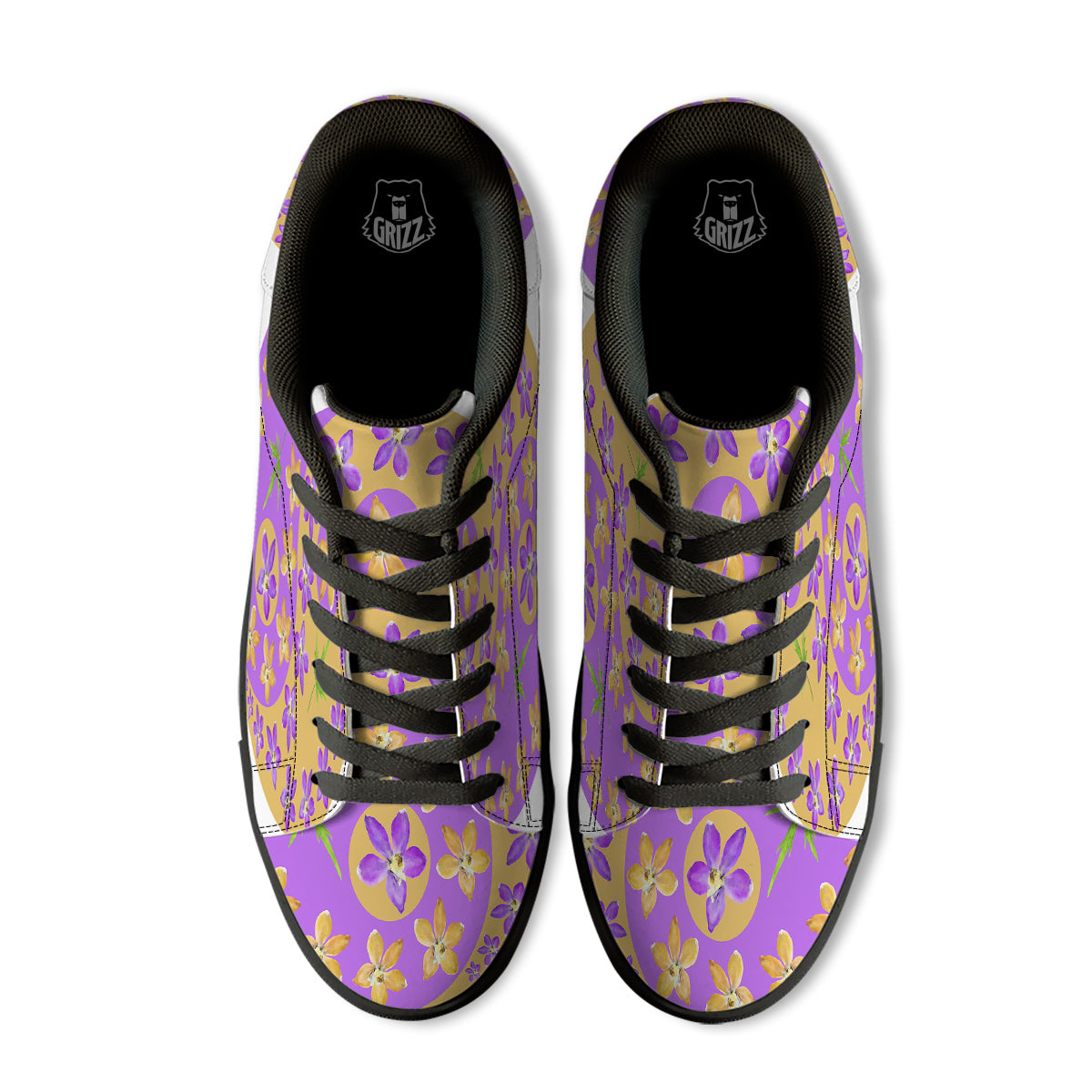 Yin Yang Colorful Flowers Print Black Low Top Sneakers-grizzshop
