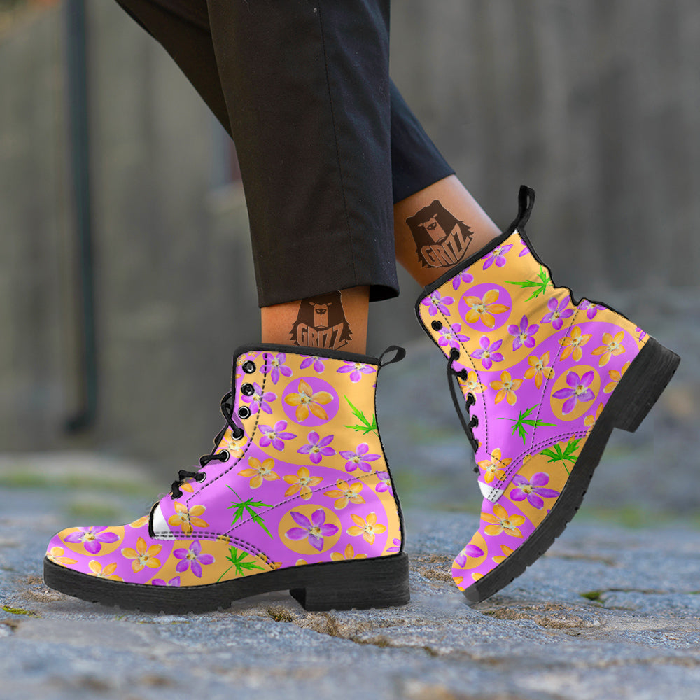 Yin Yang Colorful Flowers Print Leather Boots-grizzshop
