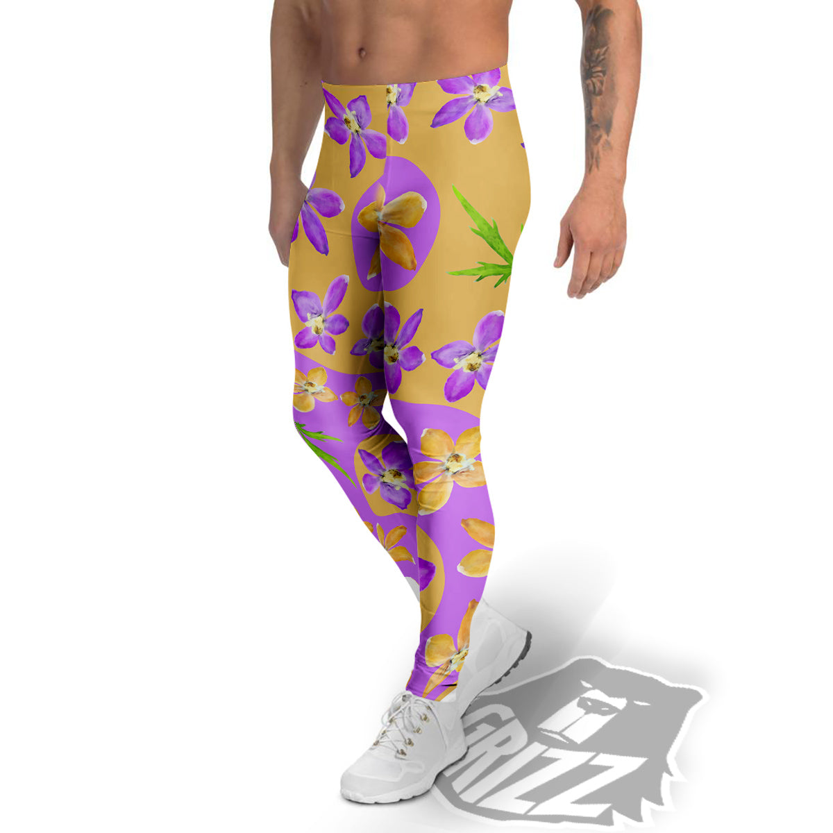 Yin Yang Colorful Flowers Print Men's Leggings-grizzshop