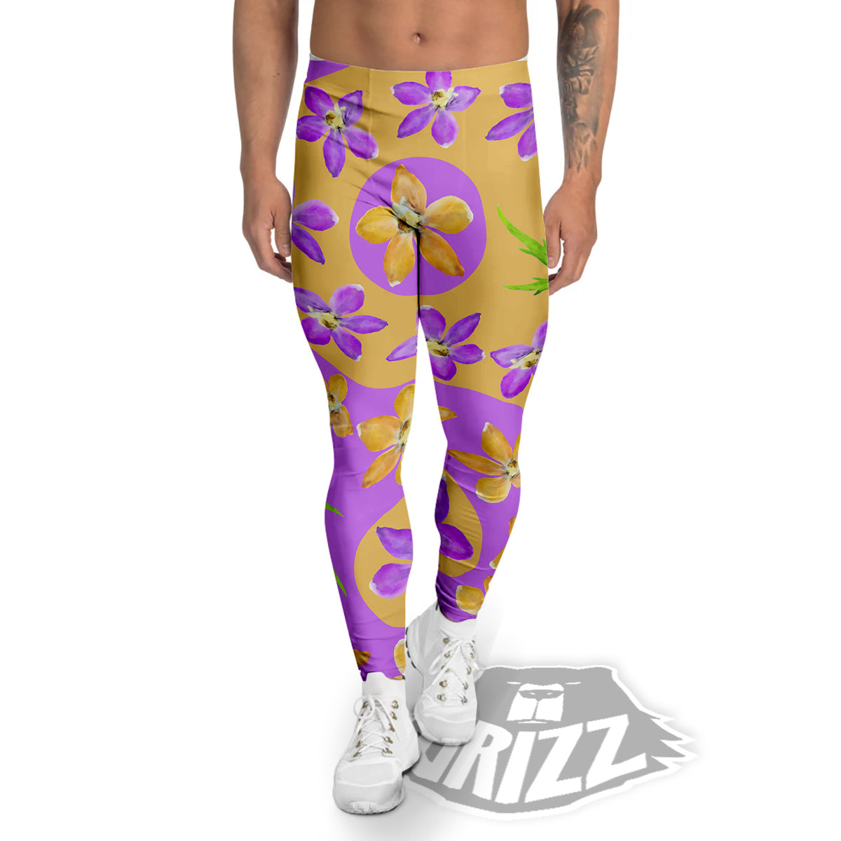 Yin Yang Colorful Flowers Print Men's Leggings-grizzshop