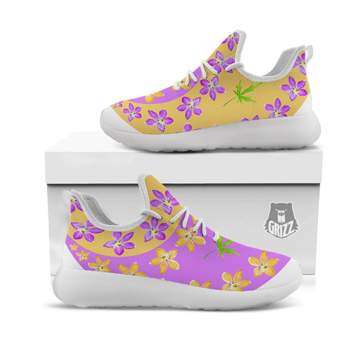 Yin Yang Colorful Flowers Print White Athletic Shoes-grizzshop