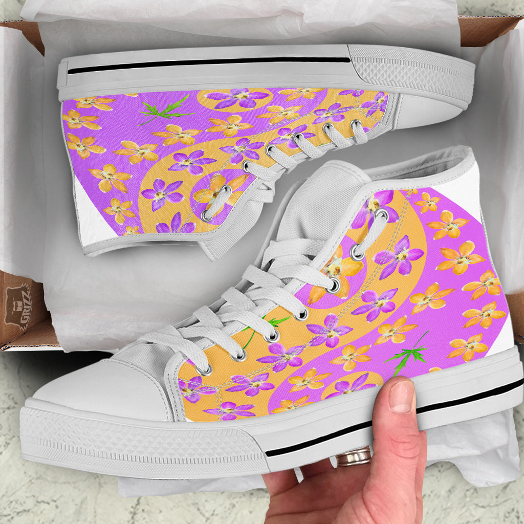 Yin Yang Colorful Flowers Print White High Top Shoes-grizzshop
