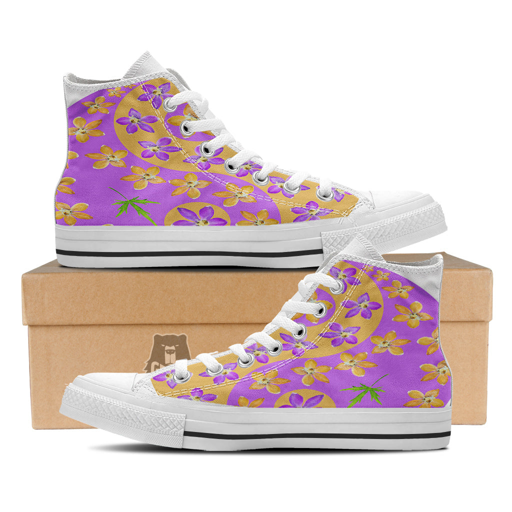Yin Yang Colorful Flowers Print White High Top Shoes-grizzshop