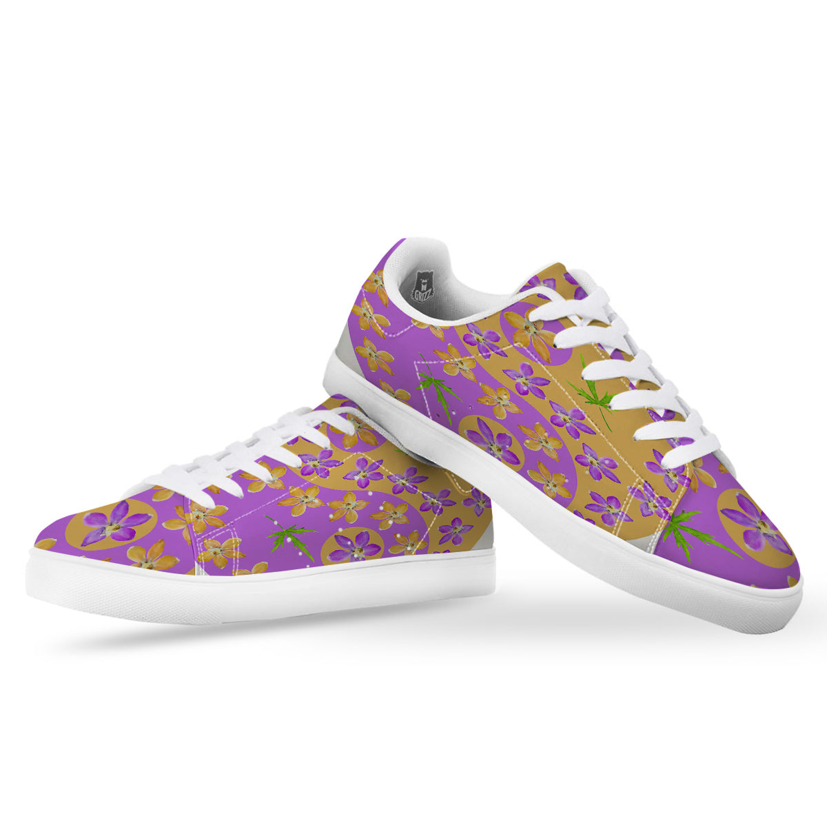 Yin Yang Colorful Flowers Print White Low Top Sneakers-grizzshop