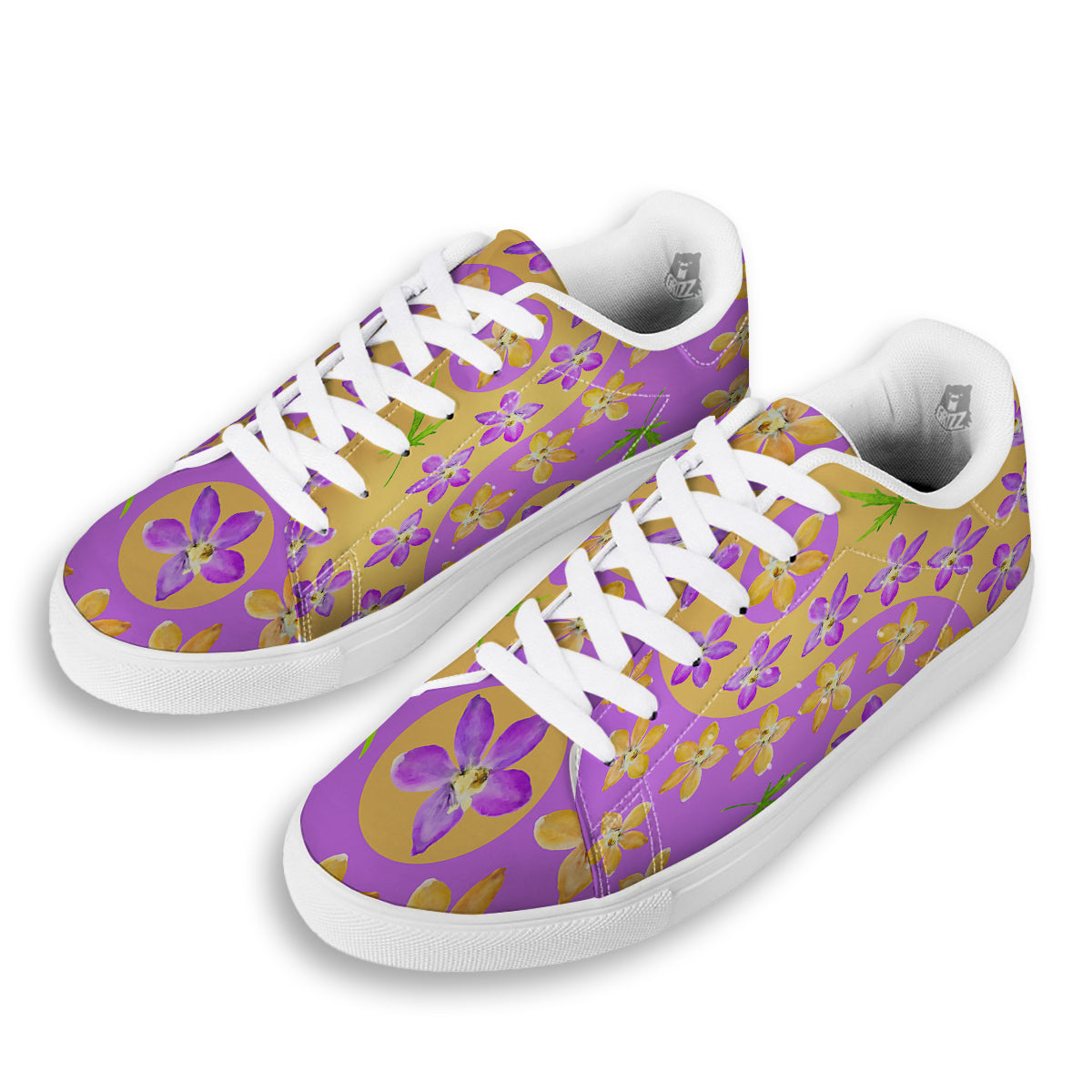 Yin Yang Colorful Flowers Print White Low Top Sneakers-grizzshop
