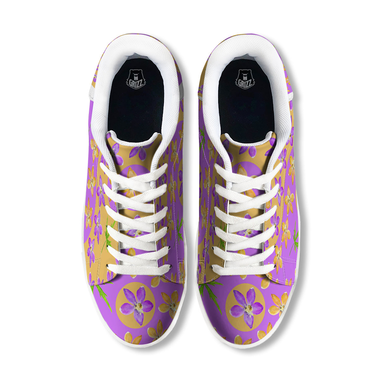 Yin Yang Colorful Flowers Print White Low Top Sneakers-grizzshop