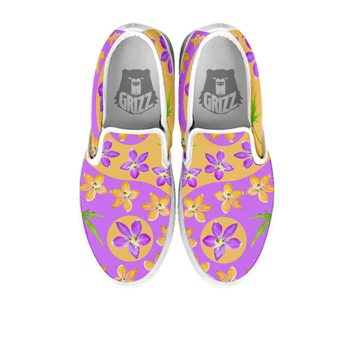 Yin Yang Colorful Flowers Print White Slip On Shoes-grizzshop