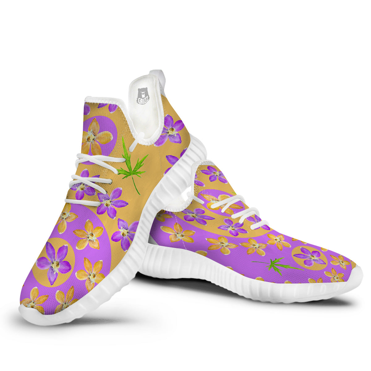 Yin Yang Colorful Flowers Print White Walking Shoes-grizzshop