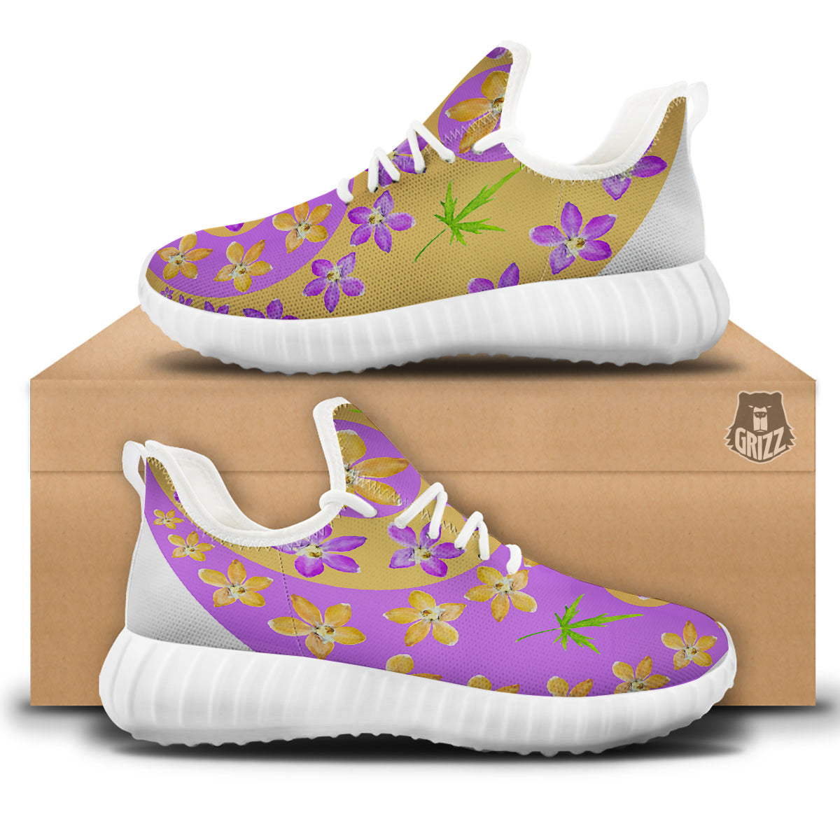 Yin Yang Colorful Flowers Print White Walking Shoes-grizzshop