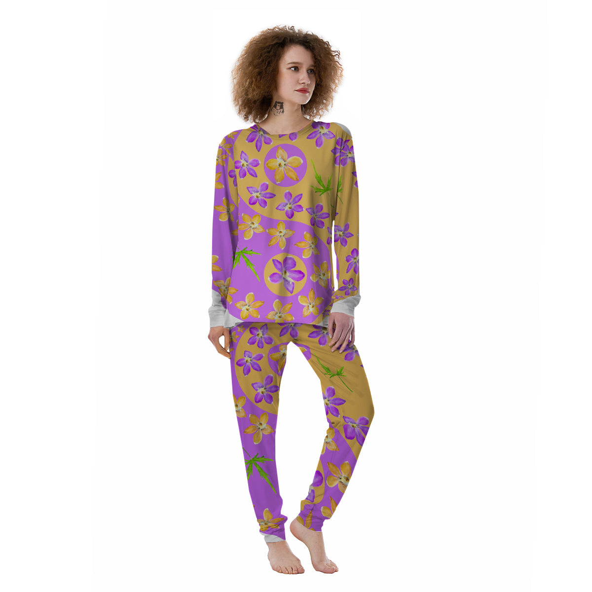 Yin Yang Colorful Flowers Print Women's Pajamas-grizzshop