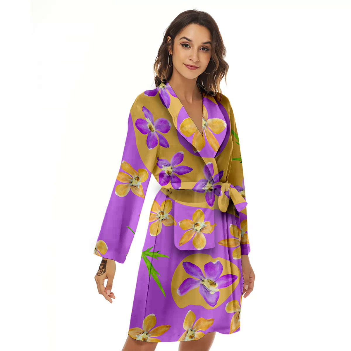 Yin Yang Colorful Flowers Print Women's Robe-grizzshop