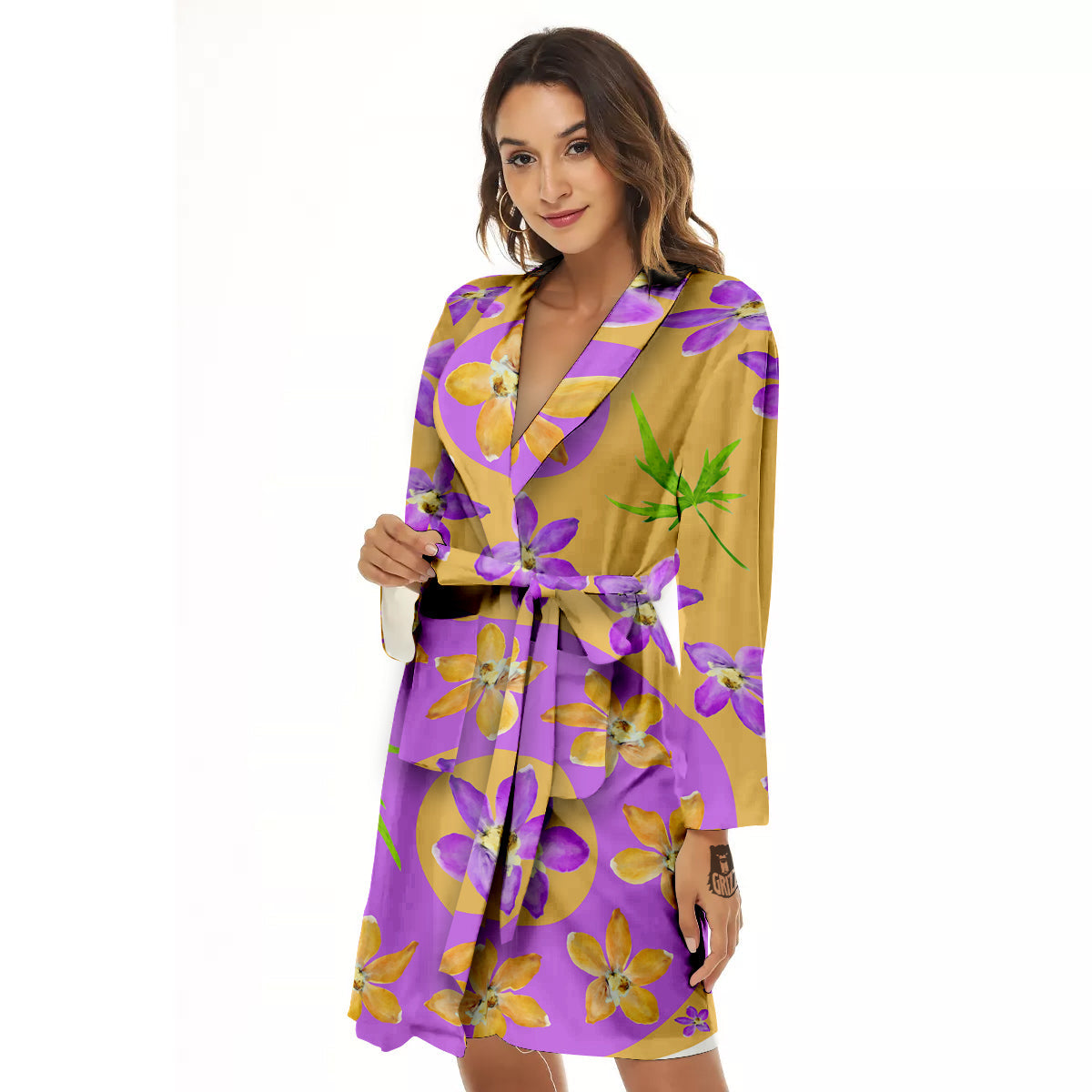 Yin Yang Colorful Flowers Print Women's Robe-grizzshop