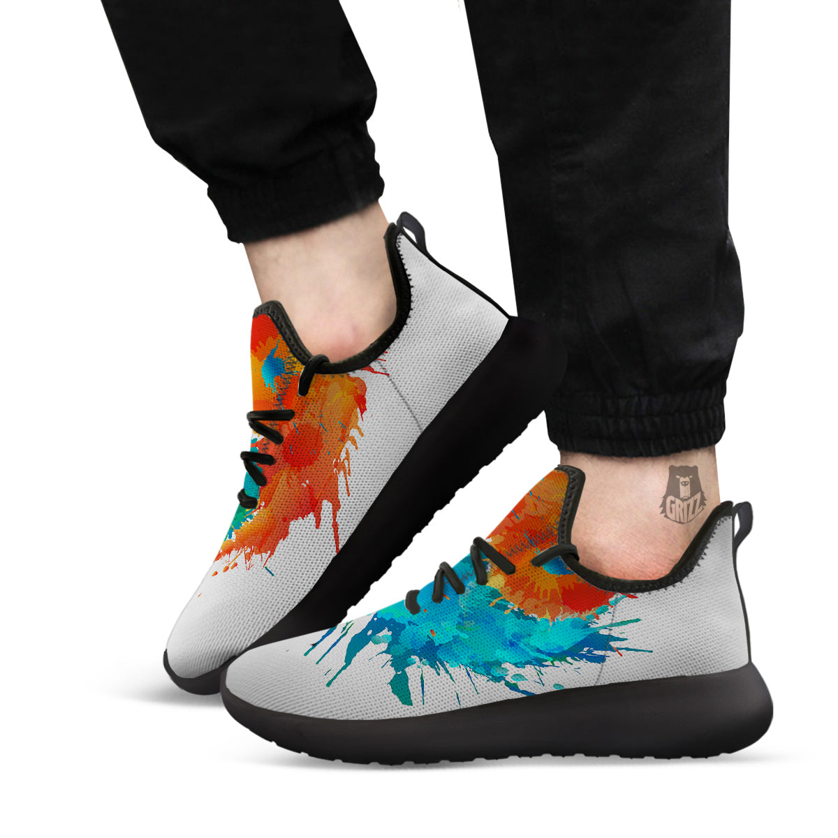 Yin Yang Colorful Splash Print Black Athletic Shoes-grizzshop