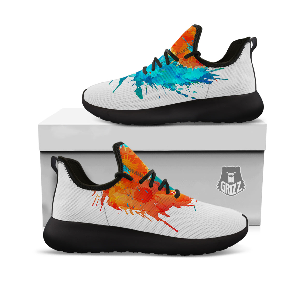Yin Yang Colorful Splash Print Black Athletic Shoes-grizzshop