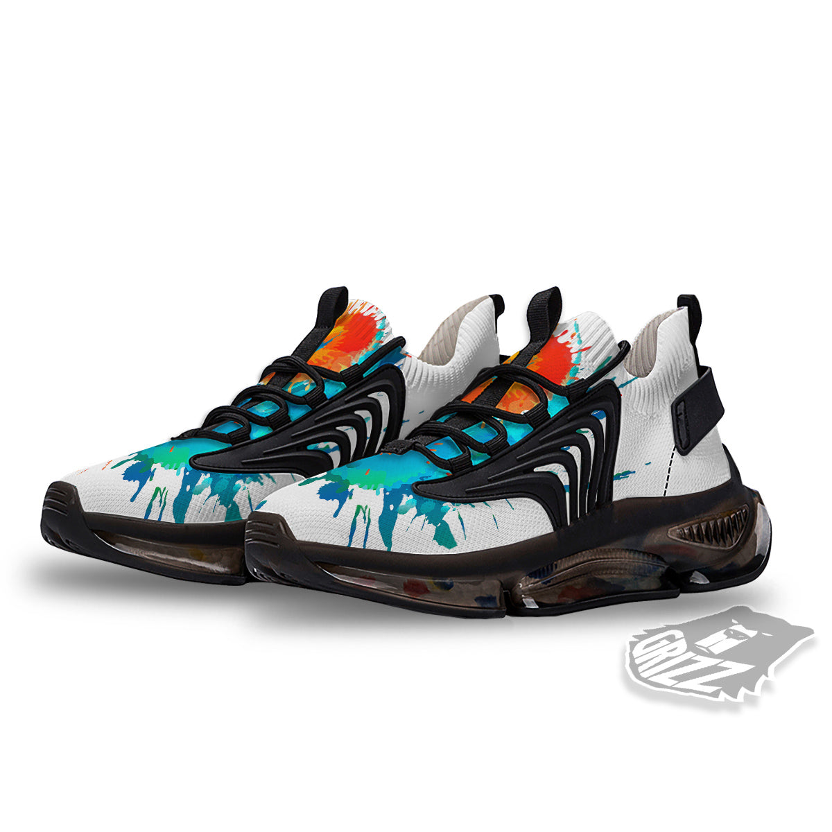 Yin Yang Colorful Splash Print Black Gym Shoes-grizzshop