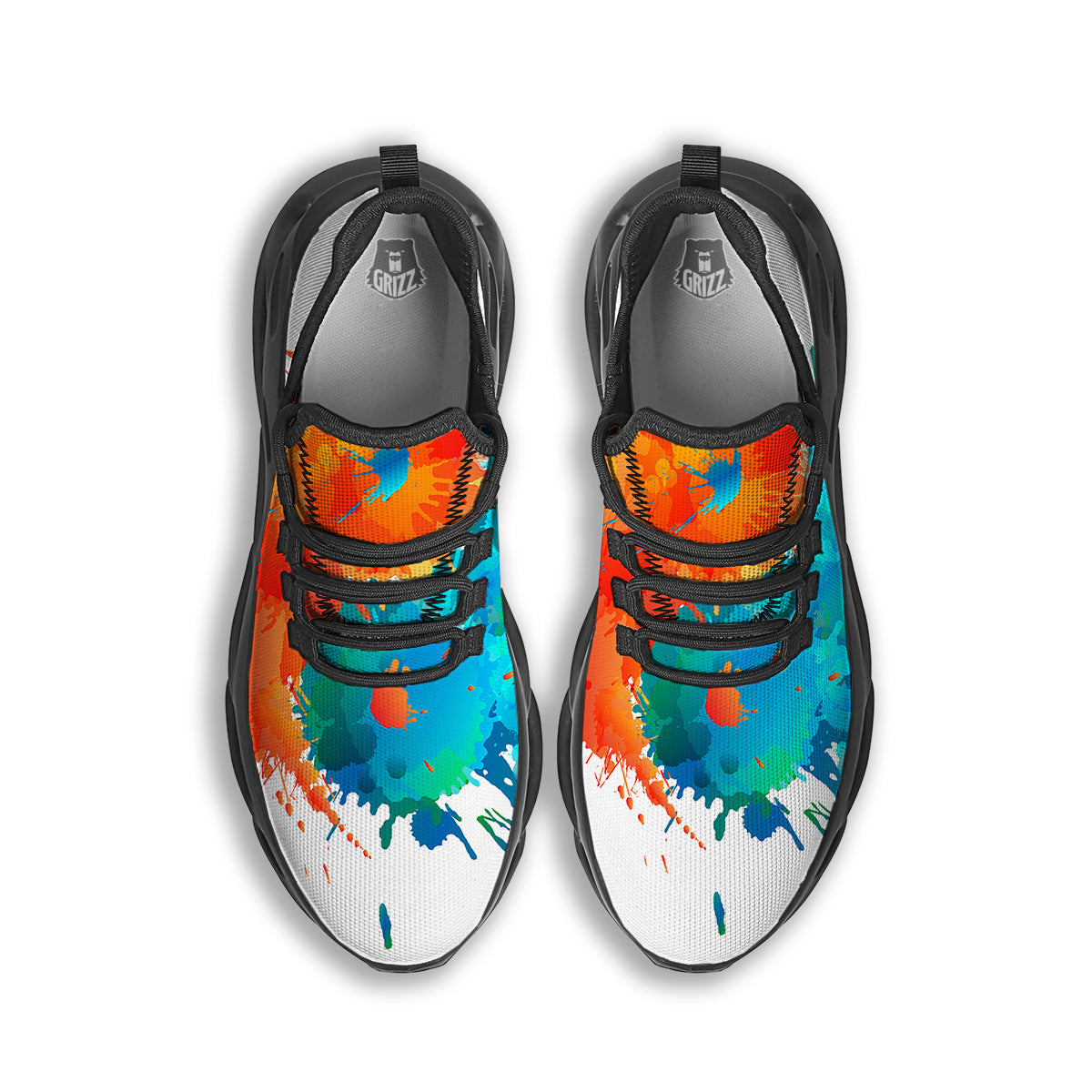Yin Yang Colorful Splash Print Black Running Shoes-grizzshop