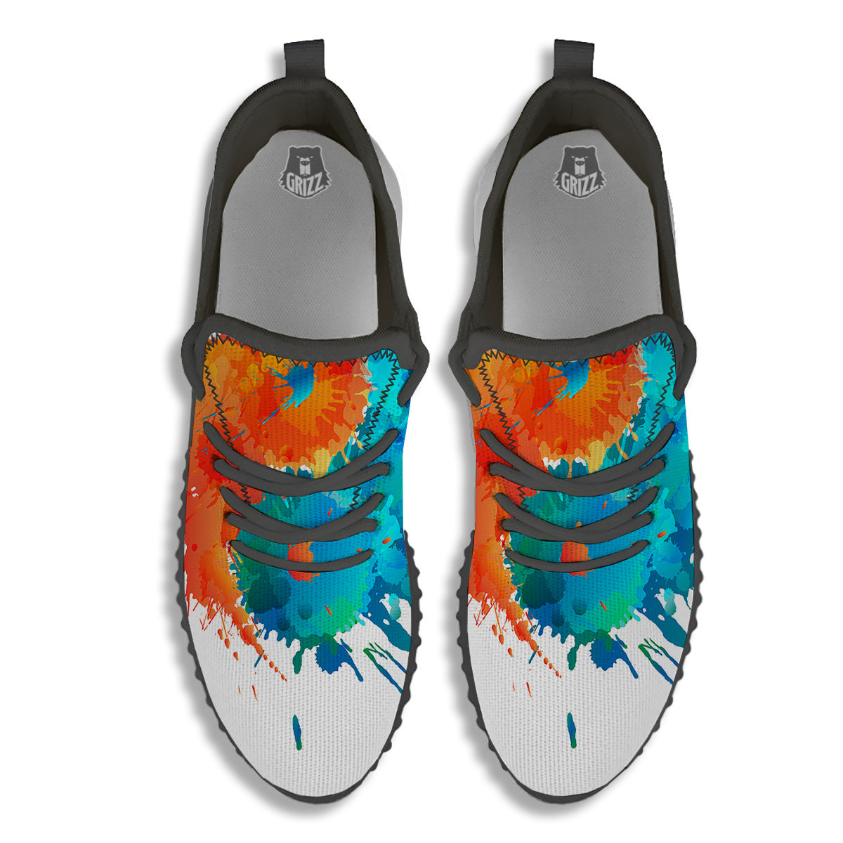 Yin Yang Colorful Splash Print Black Walking Shoes-grizzshop