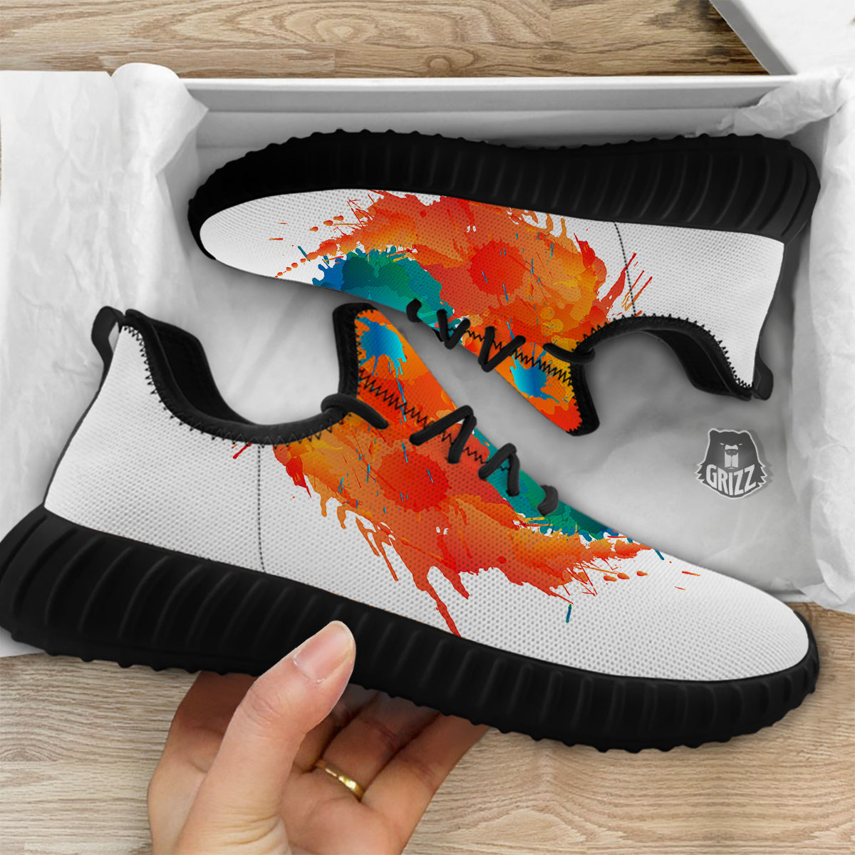 Yin Yang Colorful Splash Print Black Walking Shoes-grizzshop
