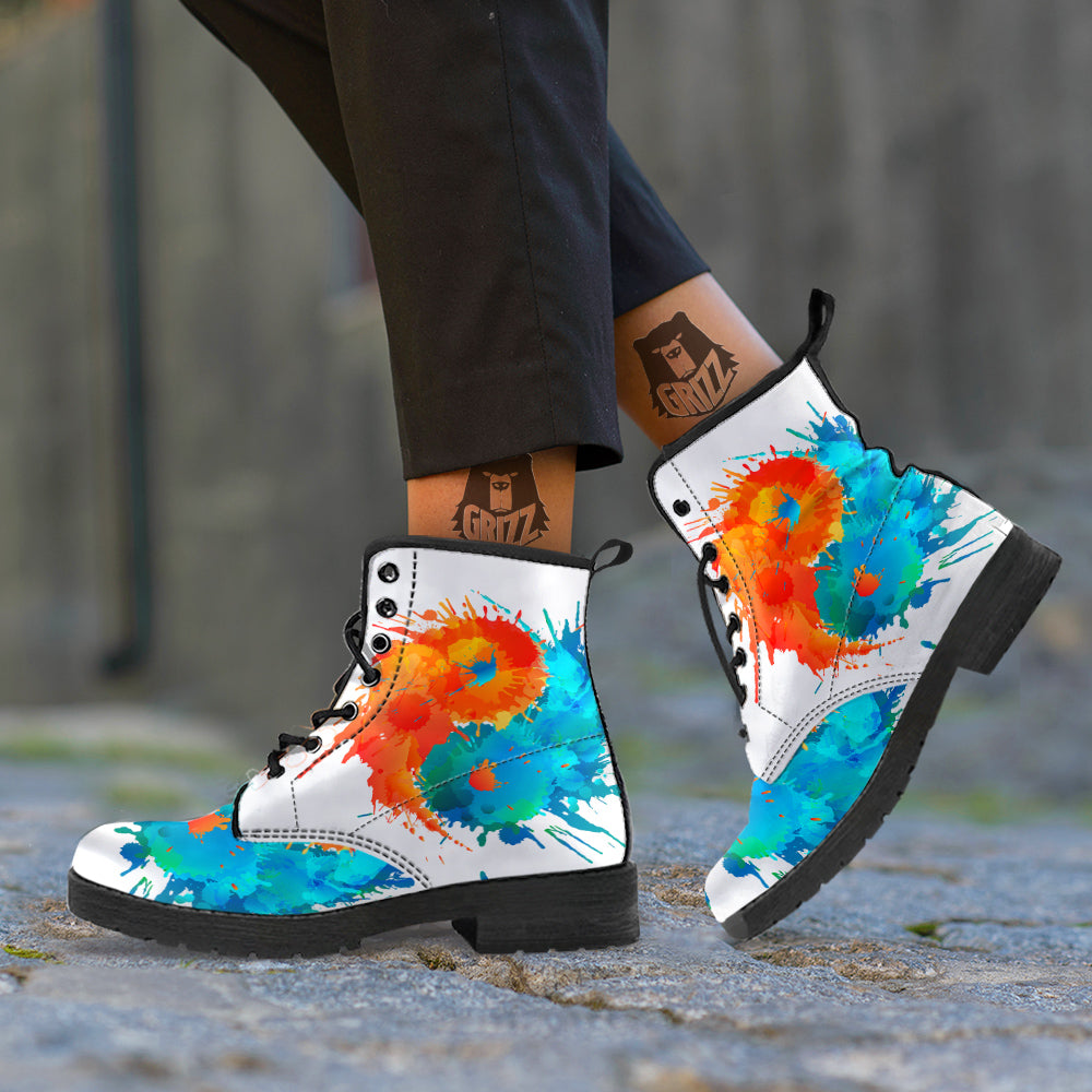 Yin Yang Colorful Splash Print Leather Boots-grizzshop