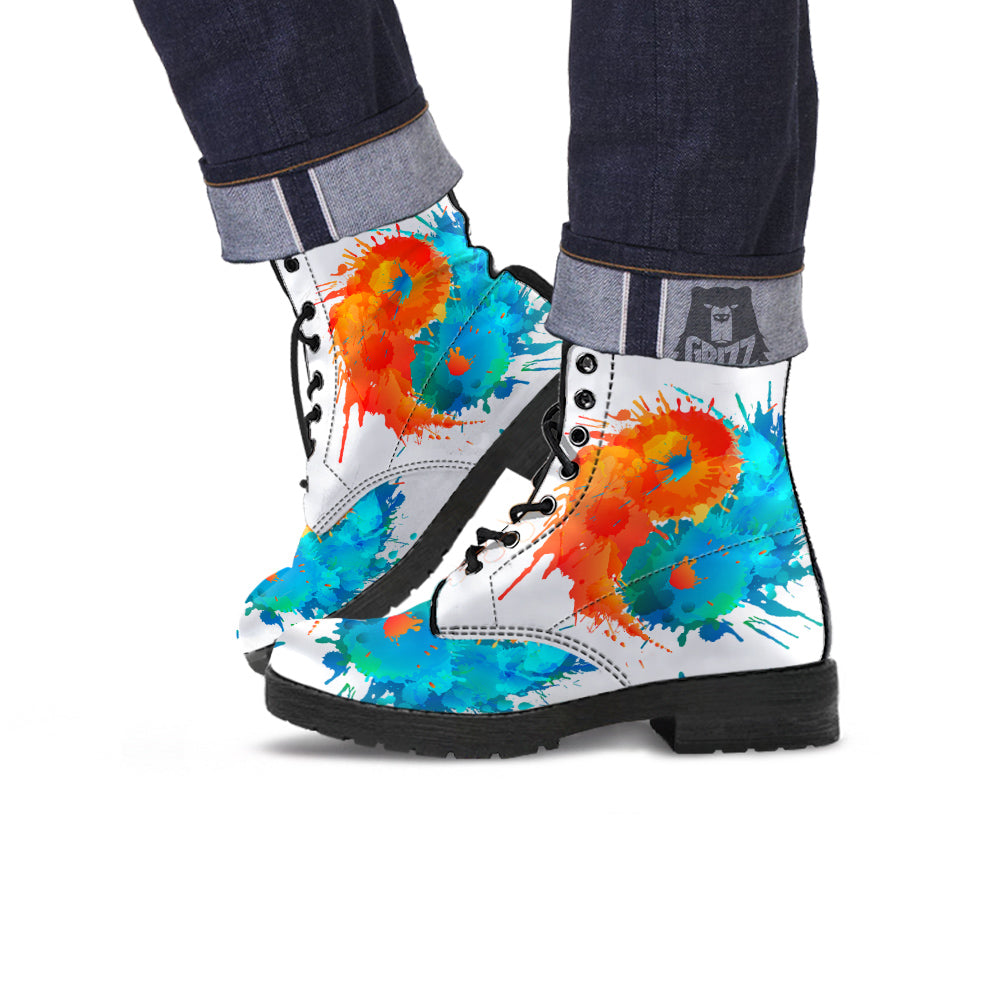 Yin Yang Colorful Splash Print Leather Boots-grizzshop