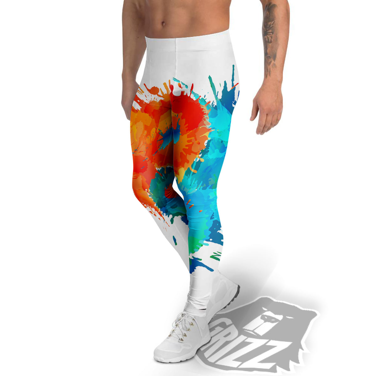 Yin Yang Colorful Splash Print Men's Leggings-grizzshop