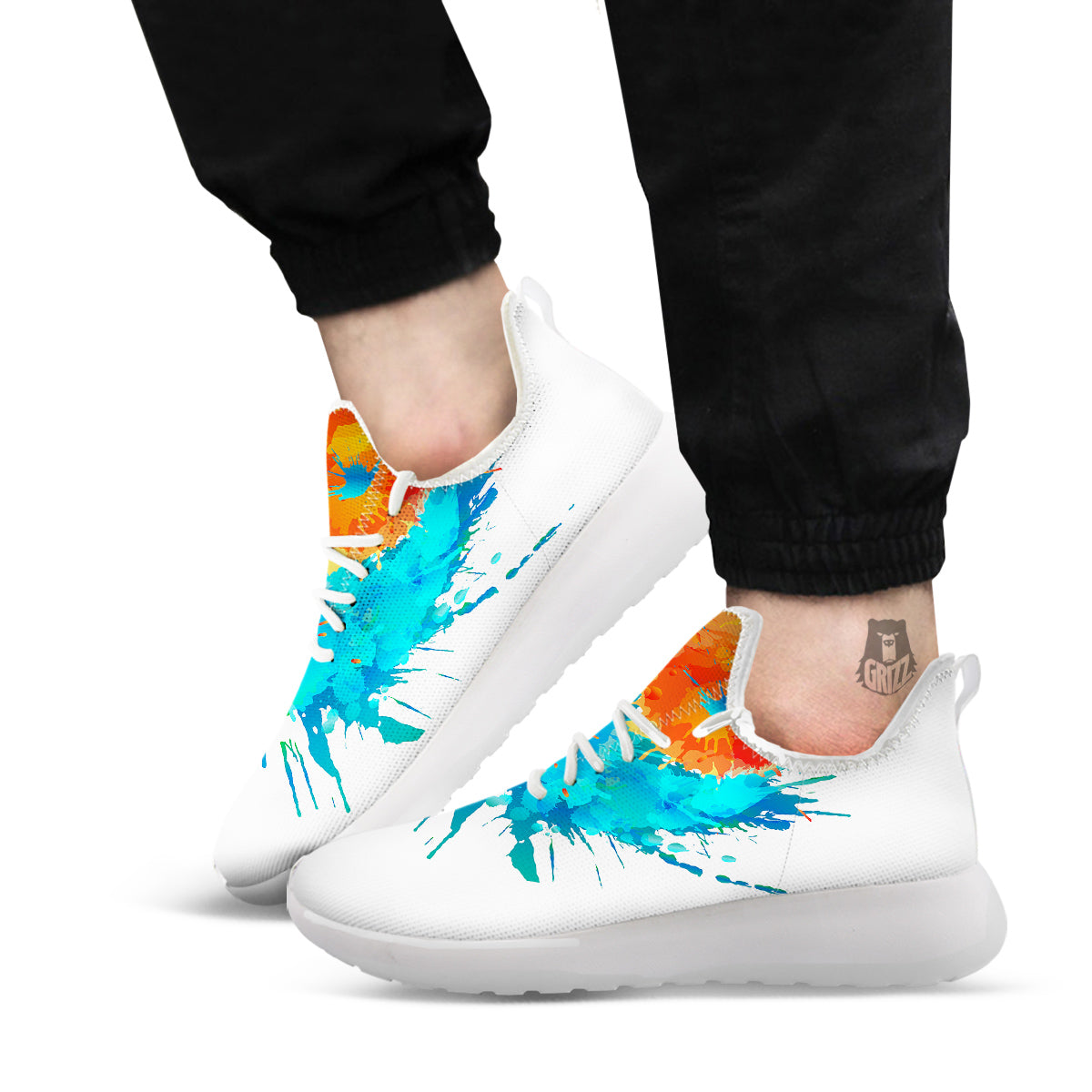 Yin Yang Colorful Splash Print White Athletic Shoes-grizzshop