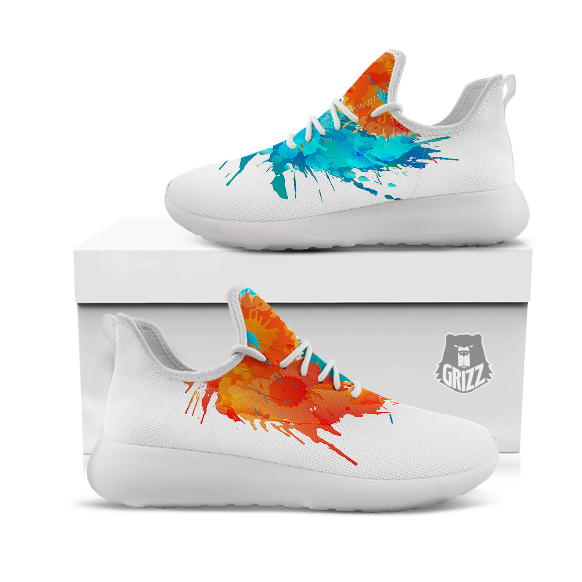 Yin Yang Colorful Splash Print White Athletic Shoes-grizzshop