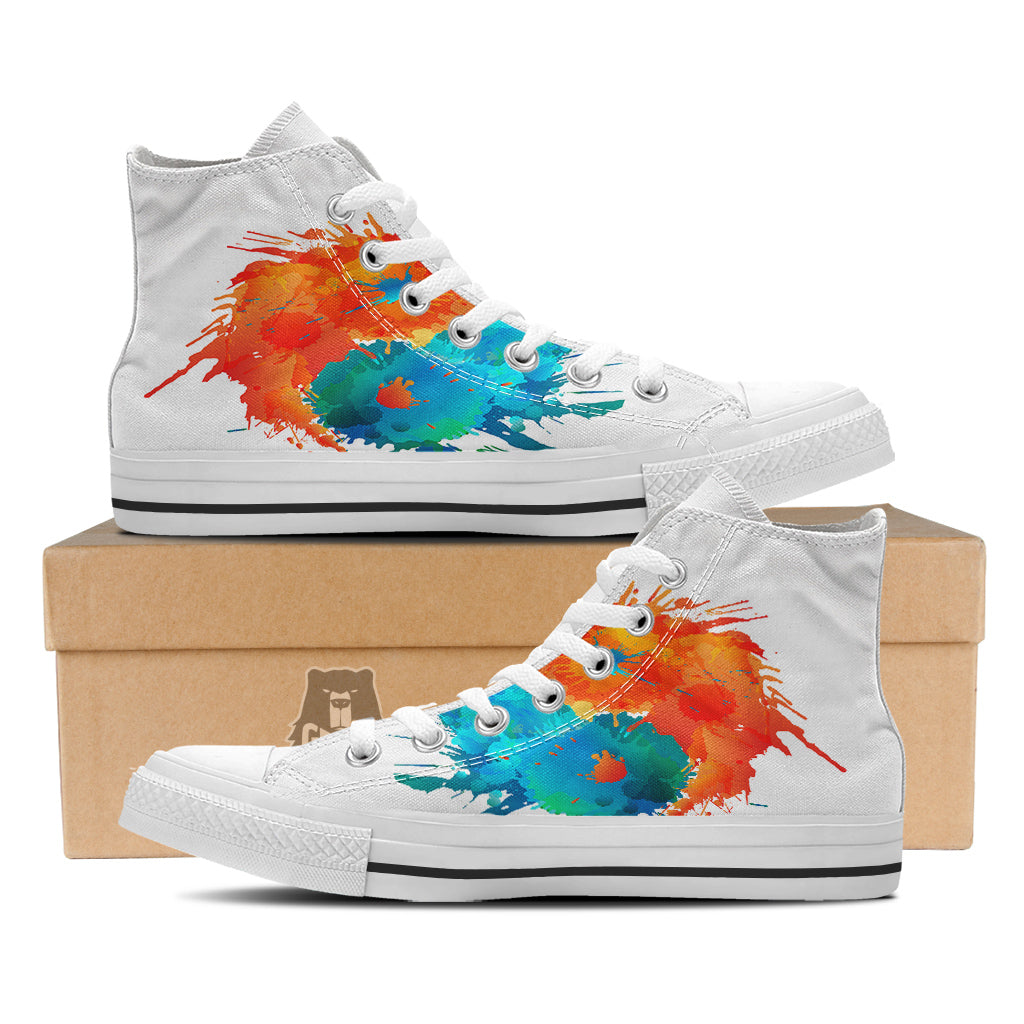 Yin Yang Colorful Splash Print White High Top Shoes-grizzshop
