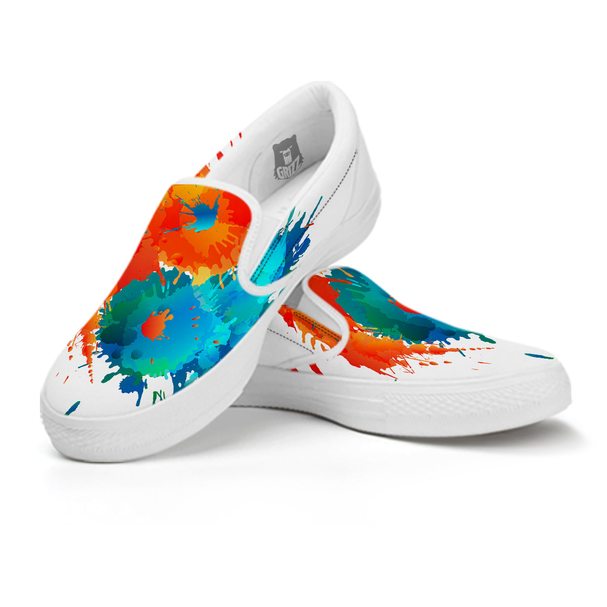 Yin Yang Colorful Splash Print White Slip On Shoes-grizzshop