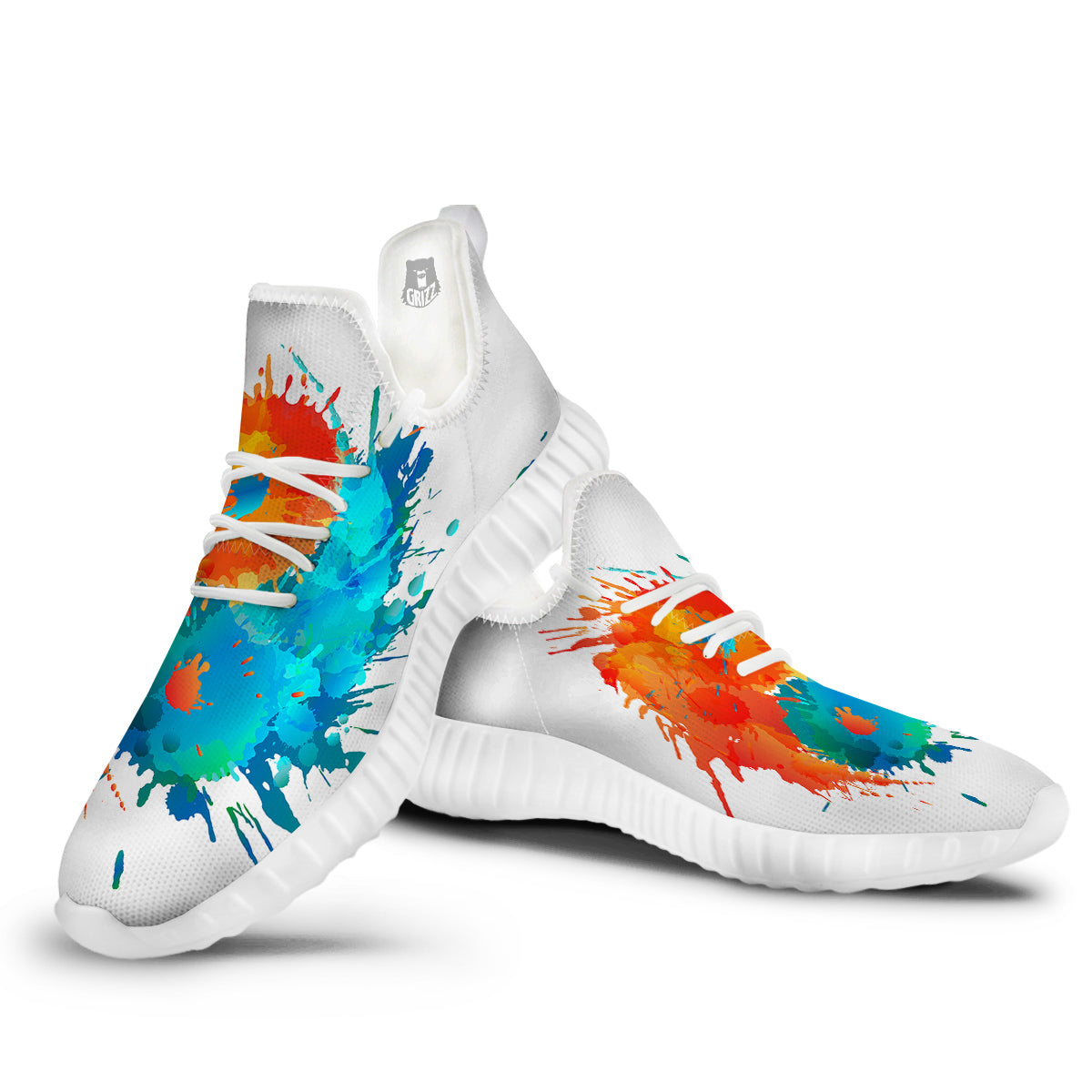 Yin Yang Colorful Splash Print White Walking Shoes-grizzshop