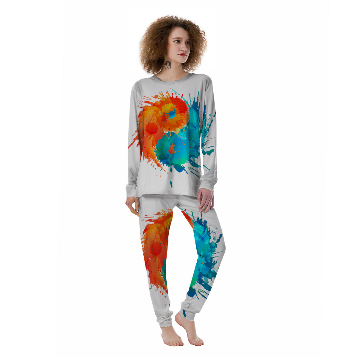 Yin Yang Colorful Splash Print Women's Pajamas-grizzshop