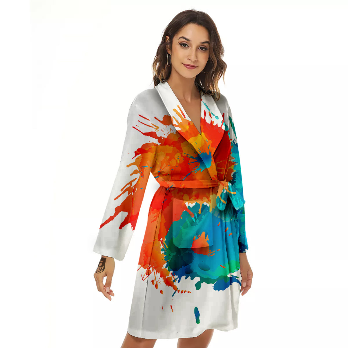 Yin Yang Colorful Splash Print Women's Robe-grizzshop