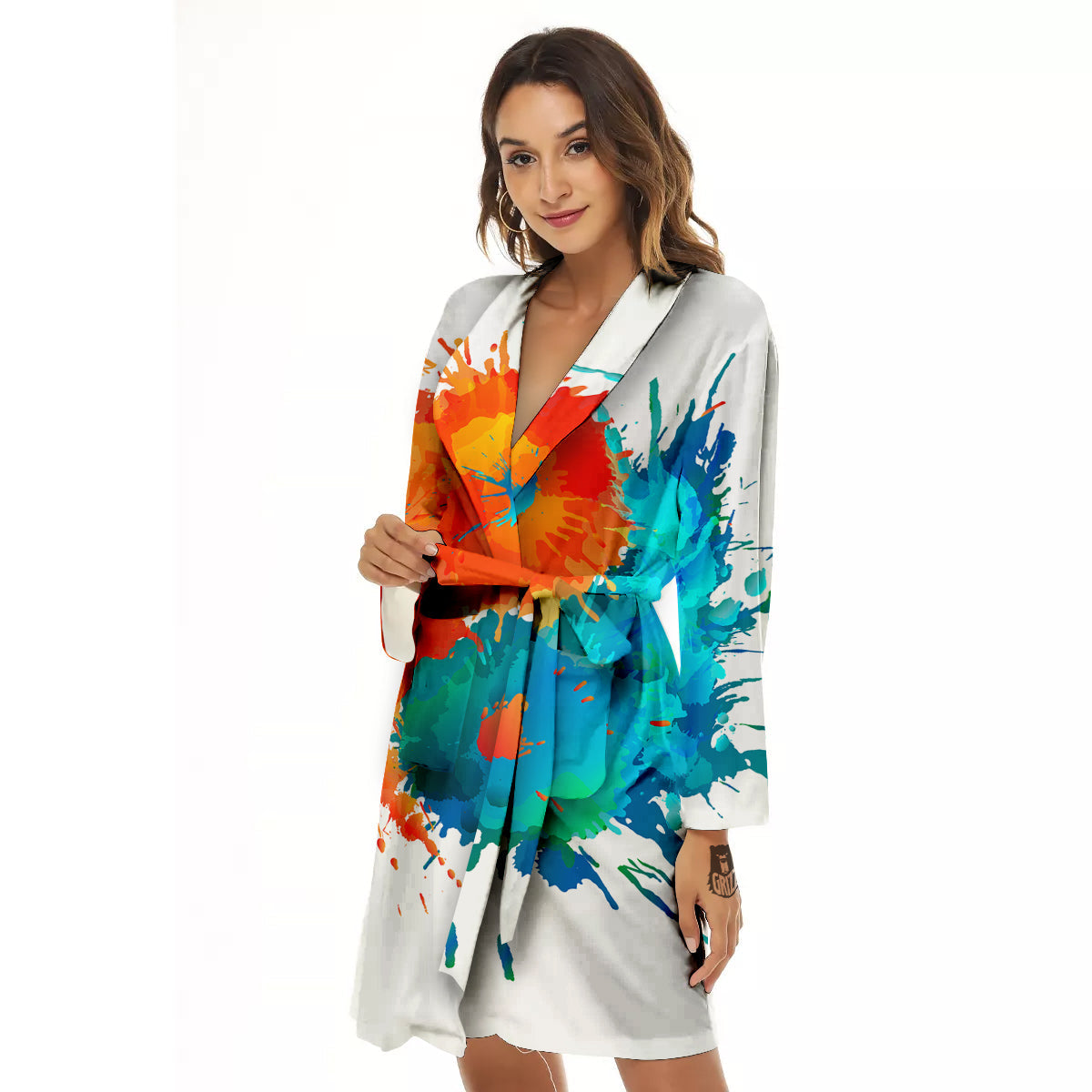 Yin Yang Colorful Splash Print Women's Robe-grizzshop