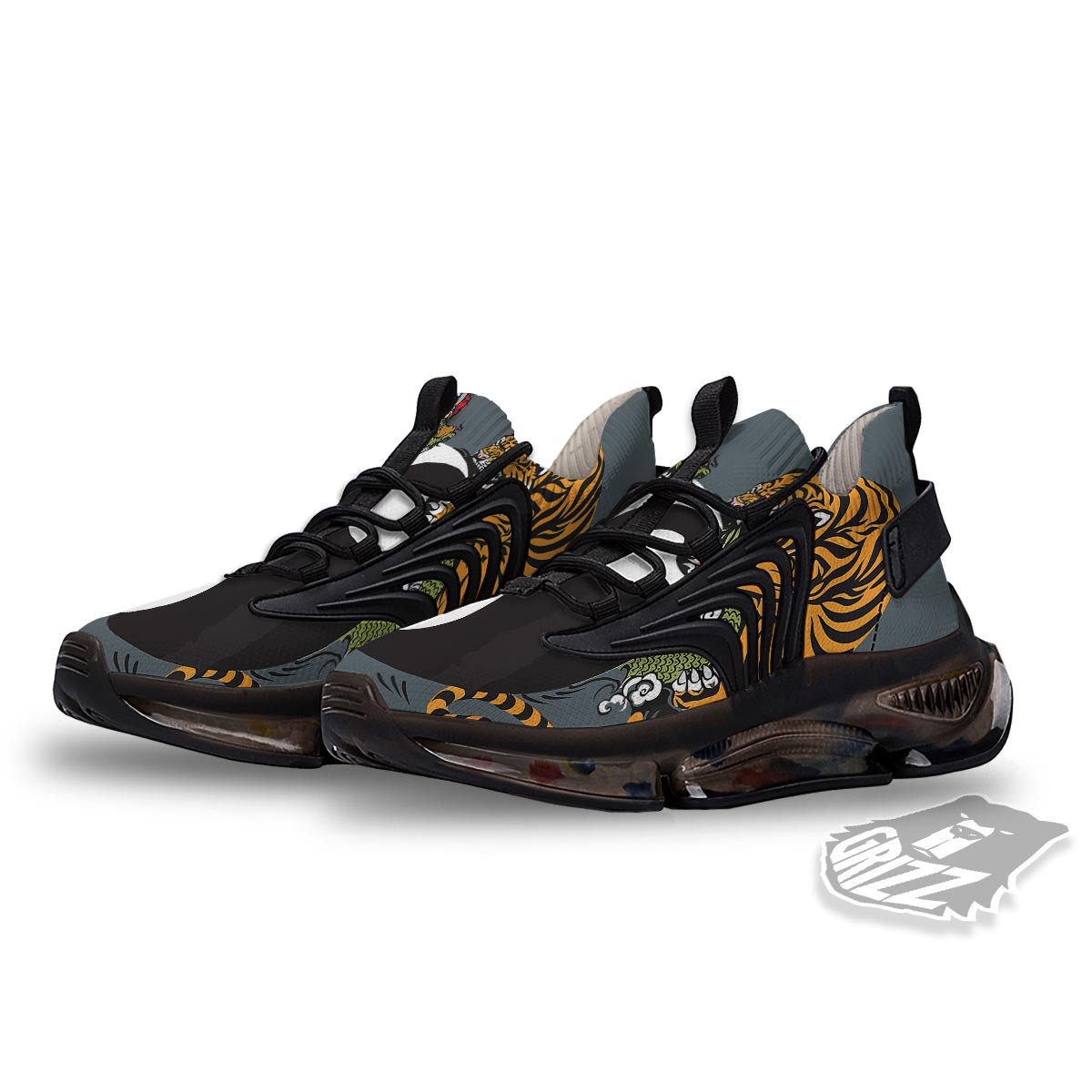 Yin Yang Dragon And Tiger Print Black Gym Shoes-grizzshop