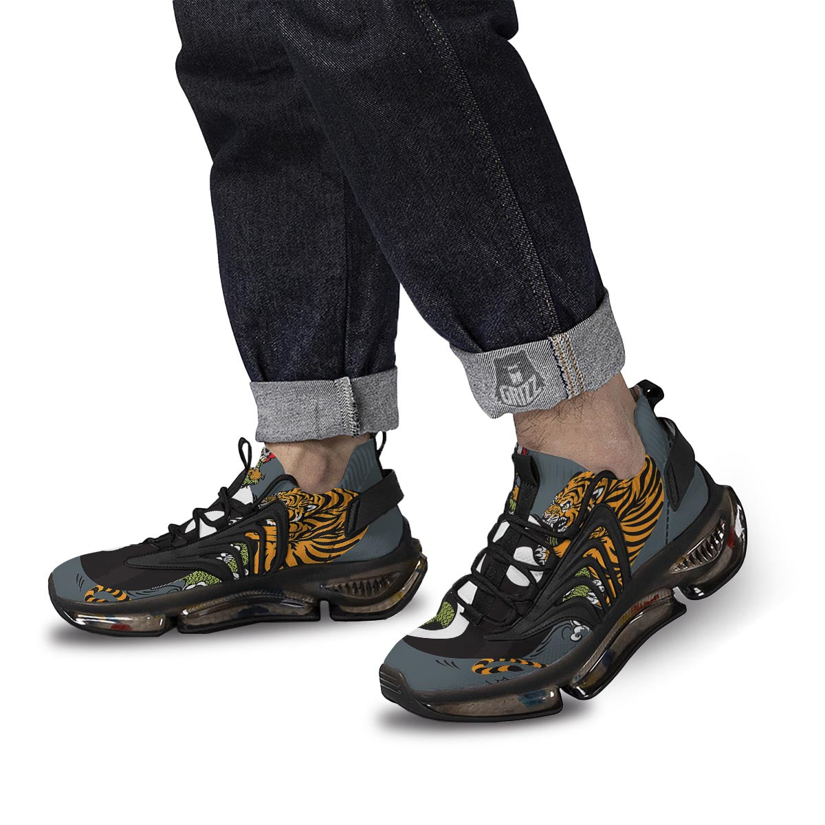 Yin Yang Dragon And Tiger Print Black Gym Shoes-grizzshop