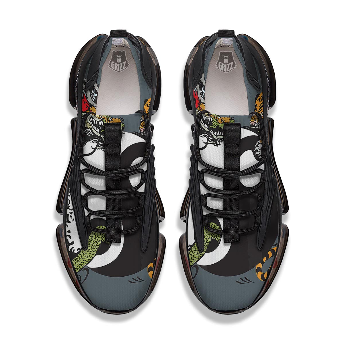 Yin Yang Dragon And Tiger Print Black Gym Shoes-grizzshop