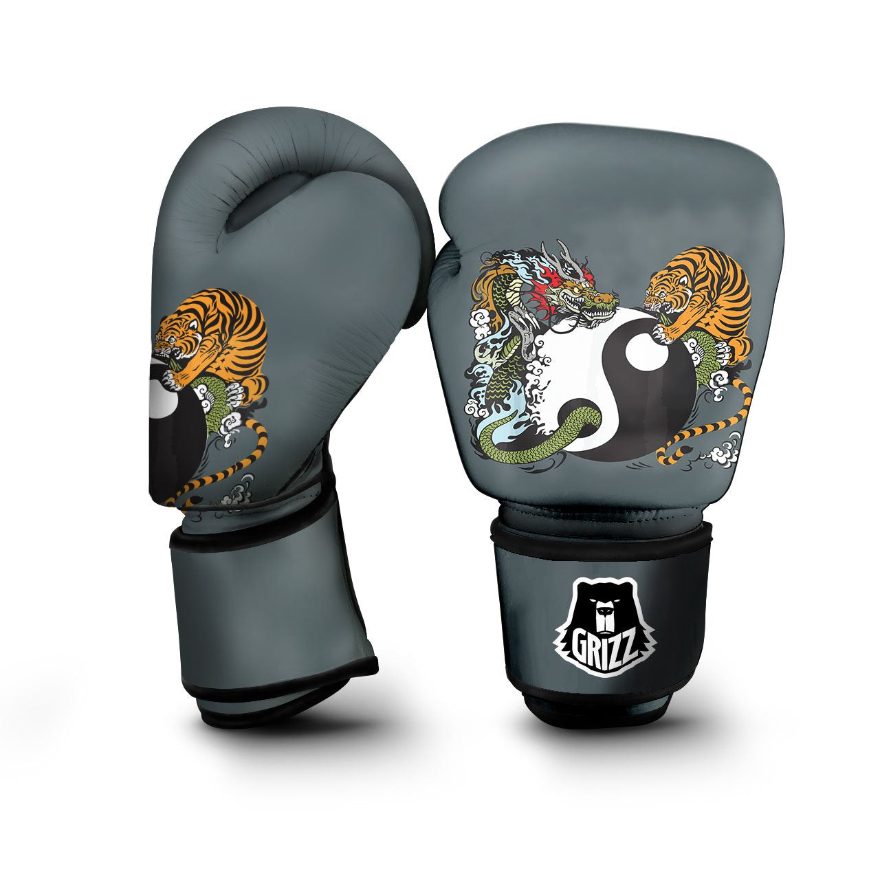 Yin Yang Dragon And Tiger Print Boxing Gloves-grizzshop