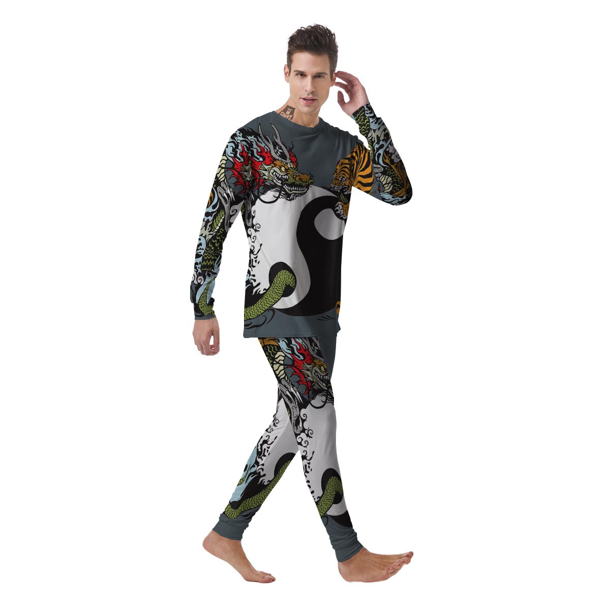 Yin Yang Dragon And Tiger Print Men's Pajamas-grizzshop