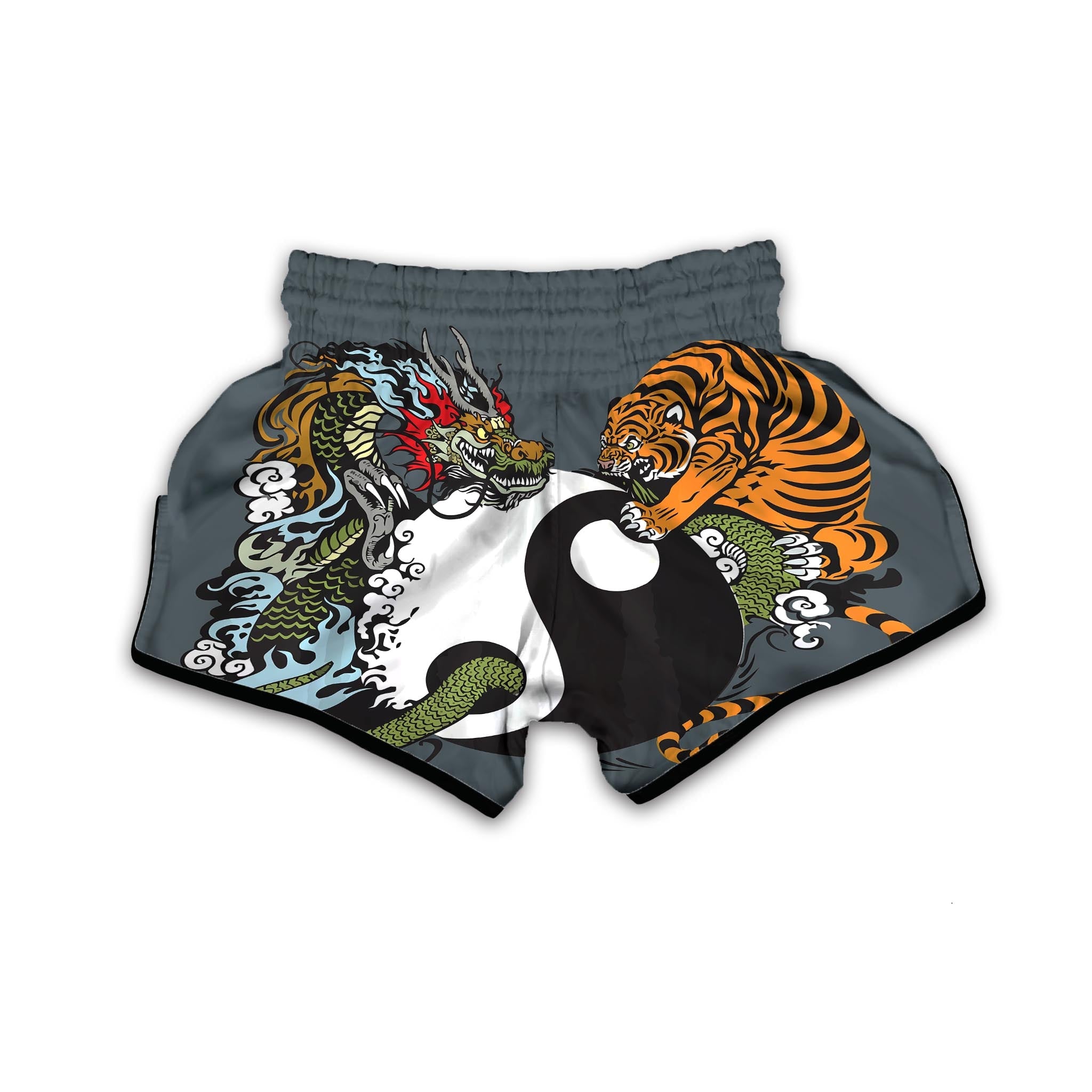 Yin Yang Dragon And Tiger Print Muay Thai Boxing Shorts-grizzshop