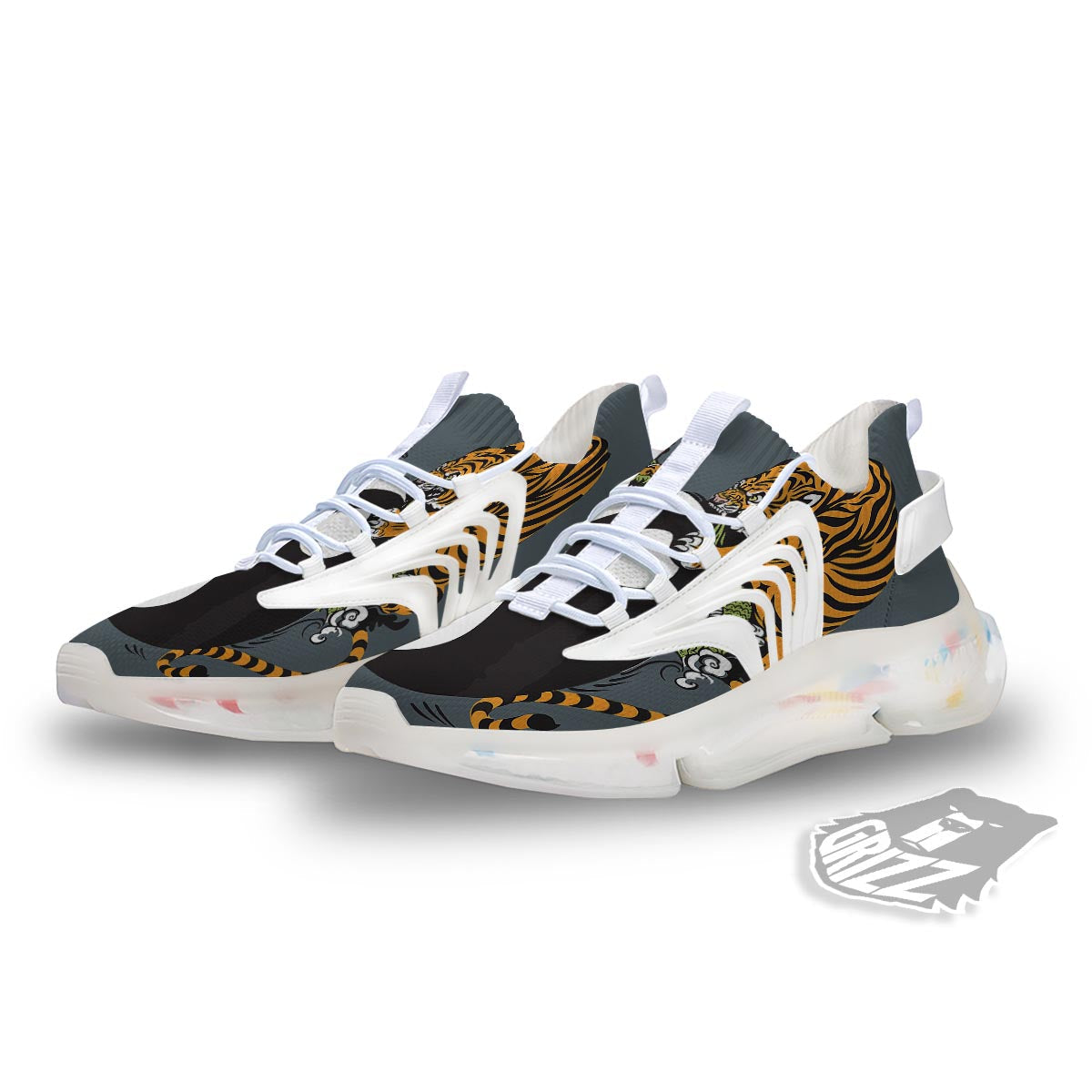 Yin Yang Dragon And Tiger Print White Gym Shoes-grizzshop