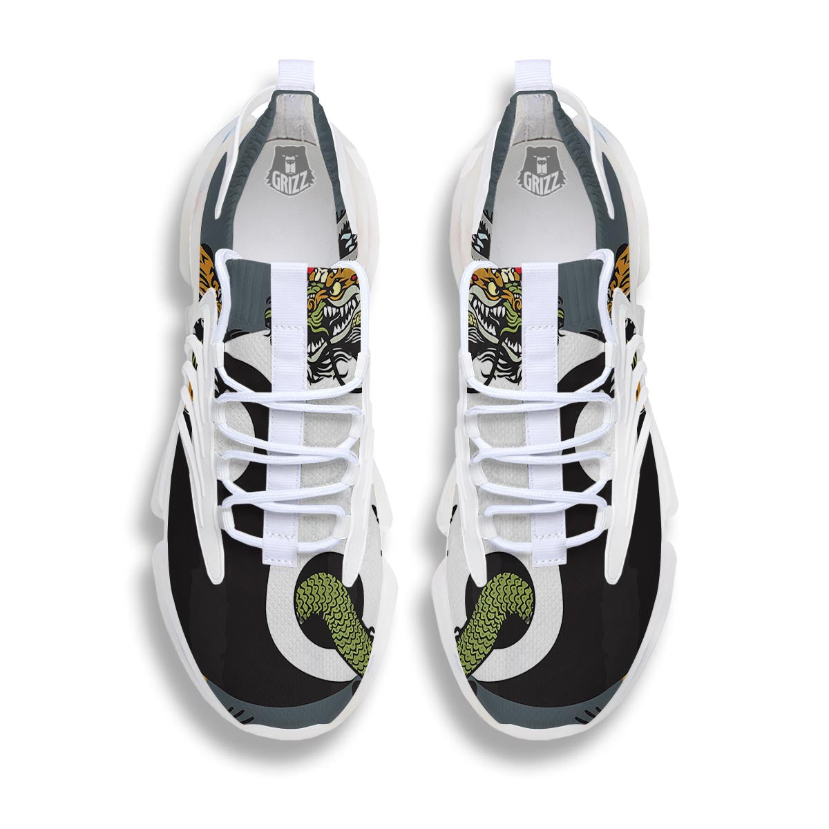Yin Yang Dragon And Tiger Print White Gym Shoes-grizzshop