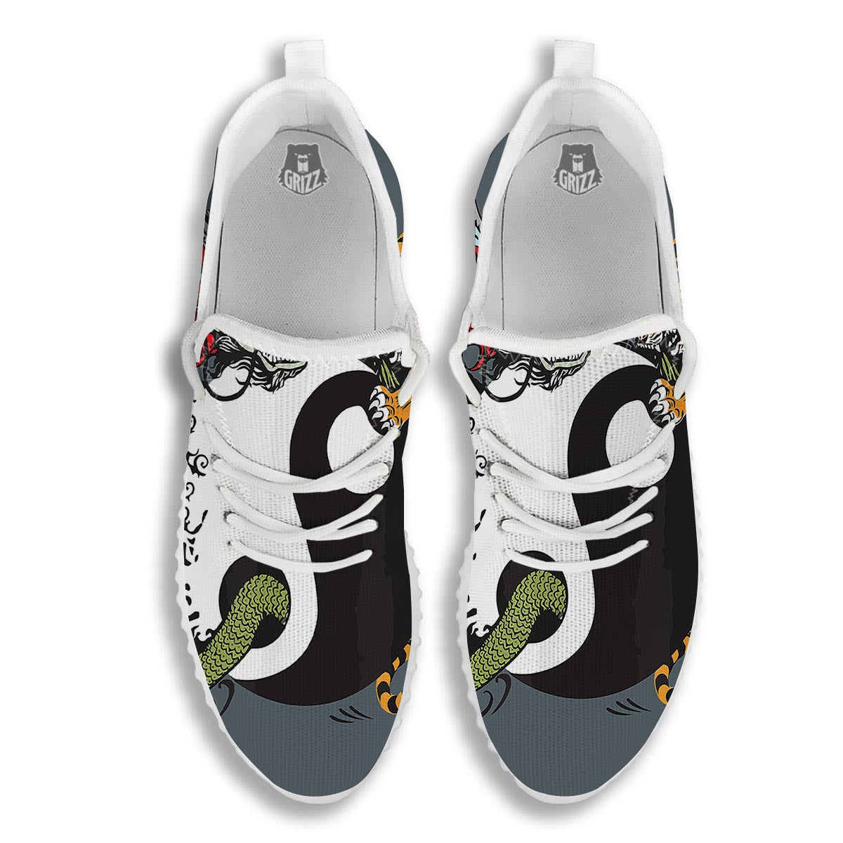 Yin Yang Dragon And Tiger Print White Walking Shoes-grizzshop